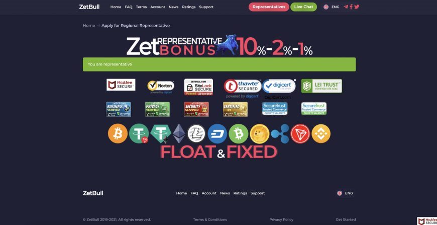 Zetbull.com — Статус "Представителя", бонус от вклада +5%!