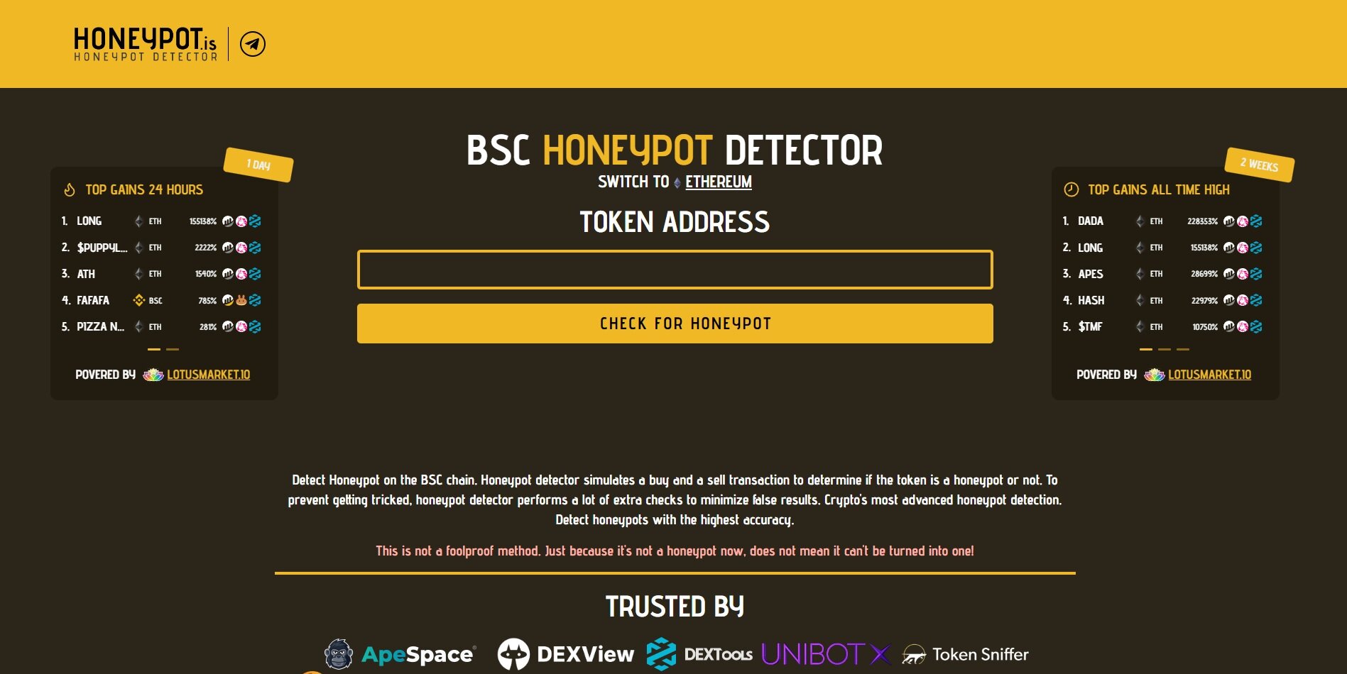 Honeypot.is – a service for checking tokens for honeypots